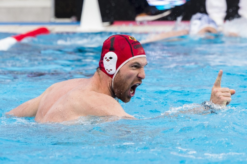 1 NAGY Viktor SZOLNOKI VSK HUN Goalkeeper Szolnoki (white cap) vs Olympiacos (blue cap) Budapest, Alfred Hajos National Swimming Complex LEN 2016 Water Polo Champions League Final Six Budapest HUN June 2 - 5, 2016 Day 02 June 2, 2016 Photo Giorgio Scala/Deepbluemedia/Insidefoto