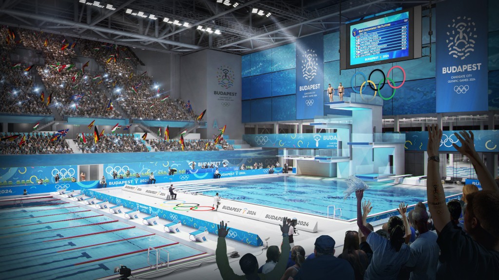 Budapest, 2017. január 4. A Budapest 2024 által 2017. január 4-én közölt legfrissebb aktuális látványterv a Dagály Úszóarénáról, az esetleges 2024-es budapesti olimpia úszó-, mûugró- és szinkronúszó-versenyeinek, valamint vízilabdadöntõinek helyszínérõl. A látványtervet a Brick Visual, az építési terveket a BORD Építész Stúdió készítette. A 2024-es olimpia rendezési jogáért a magyar fõváros Los Angelesszel és Párizzsal verseng, a Nemzetközi Olimpiai Bizottság (NOB) szeptember 13-án, Limában dönt a helyszínrõl. MTI Fotó