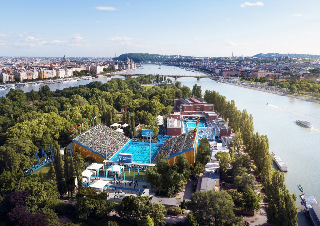 Budapest, 2017. január 4. A Budapest 2024 által 2017. január 4-én közölt legfrissebb aktuális látványterv a margitszigeti Hajós Alfréd Nemzeti Sportuszodáról, az esetleges 2024-es budapesti olimpia vízilabda-mérkõzéseinek helyszínérõl. A látványtervet a Brick Visual, az építési terveket a BORD Építész Stúdió készítette. A 2024-es olimpia rendezési jogáért a magyar fõváros Los Angelesszel és Párizzsal verseng, a Nemzetközi Olimpiai Bizottság (NOB) szeptember 13-án, Limában dönt a helyszínrõl. MTI Fotó