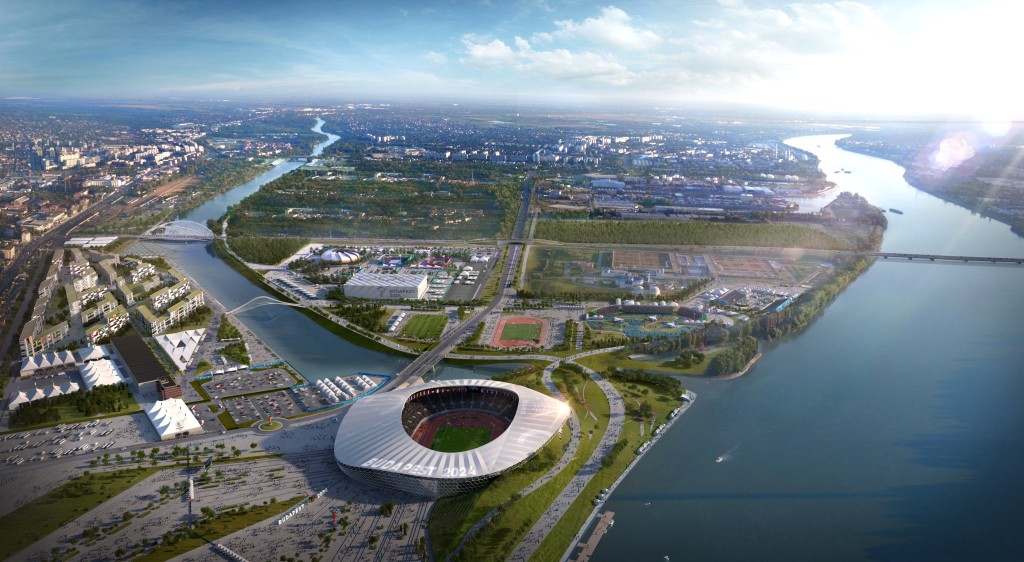 Budapest, 2017. január 4. A Budapest 2024 által 2017. január 4-én közölt legfrissebb aktuális látványterv az Olimpiai Parkról az esetleges 2024-es budapesti olimpia egyik helyszínérõl, amely a IX., X. és XXI. kerületekben, a Kvassay-zsilip térségében található, elöl középen az Olimpiai Atlétikai Stadion, balról az olimpiai falu. A látványtervet a Brick Visual, az építési terveket a BORD Építész Stúdió készítette. A 2024-es olimpia rendezési jogáért a magyar fõváros Los Angelesszel és Párizzsal verseng, a Nemzetközi Olimpiai Bizottság (NOB) szeptember 13-án, Limában dönt a helyszínrõl. MTI Fotó