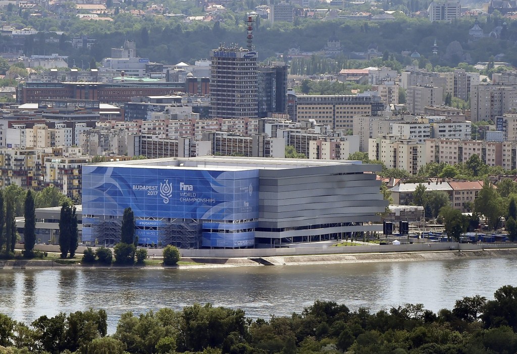 Budapest, 2017. május 17. Középen a 2017-es vizes világbajnokság központi budapesti létesítménye, a Dagály Úszóaréna 2017. május 17-én. MTI Fotó: Máthé Zoltán